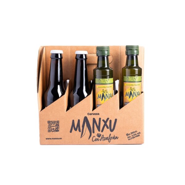 Pack cerveza y aceite de oliva Manxu, con azafrán.